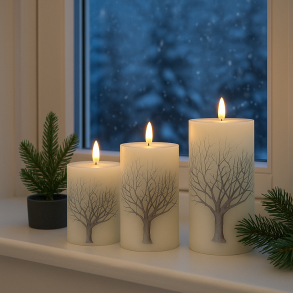 St  3 LED bloklys m. motiv af trer - Inkl. fjernbetjening - Timer - 3D flamme