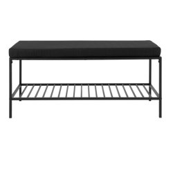 Vita bnk i sort stel, hylde og tilhrende hynde 