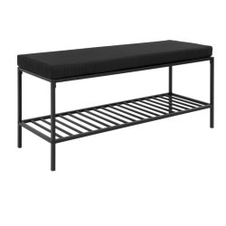 Vita bnk i sort stel, hylde og tilhrende hynde 