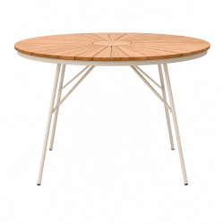 Nellie havem�bels�t - Elegant havem�bels�t med �130 cm bord og 4 stabelbare stole i sandfarvet aluminium og eksklusivt Gold-teaktr�