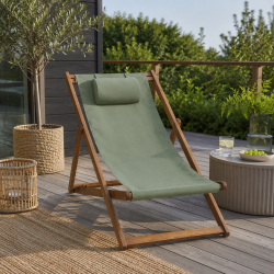 Sammenklappelig strandstol i akacietr� og kanvas med flytbar nakkepude - 56,5x97x87 cm - F�s i flere farver