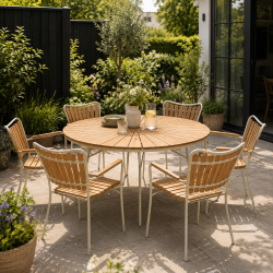 Ella Havebord Teak - �: 150 cm. V�lg farve p� stel: hvid, antracit eller sand