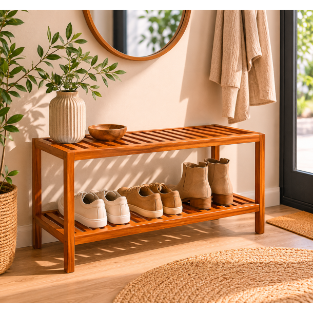 Tokyo skoreol i akacietr� med to hylder - H40xB65xD35 cm