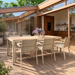Eksklusivt havebord med teaklameller og sandfarvet aluminiumsstel -�B208xD100xH74 cm - Model: Mood Extreme