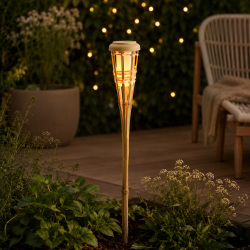 Solarfakkel i bambuslook �8 � 77 cm � Solcelledrevet LED havefakkel