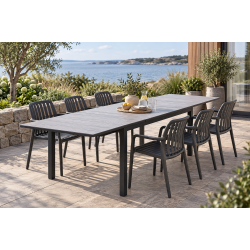 Gry vedligeholdelsesfrit haves�t med udtr�ksbord og 6 stabelbare havestole