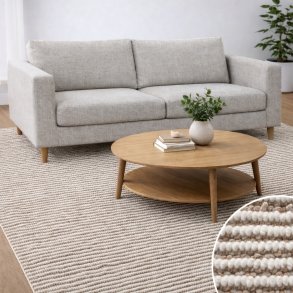 Avadi h�ndv�vet t�ppe i natur/r�hvid (200x300cm)