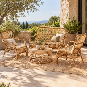 Hyggeligt lounges�t til 4 personer - i naturligt bambusflet