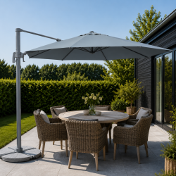 Bilbao lux H�ngeparasol �3,5 M. med tilt og "drejefod" som kan skygge for en lavh�ngende sol. 100% 