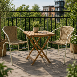�Komfortabel caf�stol med arml�n i UV-beskyttet polyrattan - Let, stabelbar og vejrbestandig - B51�D60�H72 cm - Natur og lysegr�