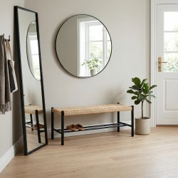 B�nk i sort egetr� og natur flet 120x35x45 cm. MODERNE B�NK I SORT EGETR�