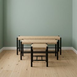 B�nk i sort egetr� og natur flet 120x35x45 cm. MODERNE B�NK I SORT EGETR�