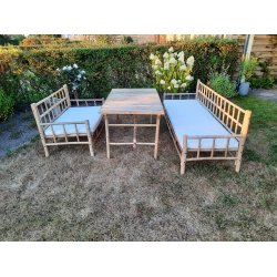 Kvalitets Bambussofa 3 pers. 180 cm. med lkker vaskbar hynde i natur kanvas med lynls.