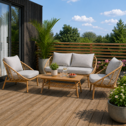 Skagen Lounges�t fra ENVY - Eksklusivt og vedligeholdelsesfrit 4-delt lounges�t i naturlook med All-weather hynder