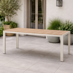 Moderne Fiona havem�bels�t � Havebord 205x90 cm &amp; 6 Stabelstole med Teak-look