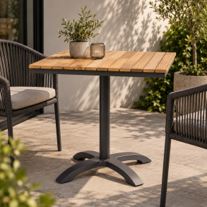 Stilrent MOOD Classic caf�bord � 70�70 cm teak med let aluminiumsstel