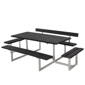 Basic Bord/Bnkest m/1 rygln og 2 pbygninger - 260 cm - RePlast - Sort