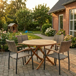 Boston/Era runt tr�dg�rdsset f�r 4 personer med stolar i UV-beskyddad polyrotting