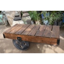  Bord med 3 hjul i tr/jrn - 120x60x46 cm