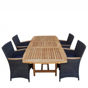 Havest i gold teak med 4 miami stole i UV-beskyttet polyrattan