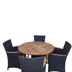 Boston familie st i gold teak med 4 stole i UV-beskyddad polyrattan