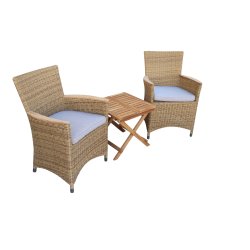 Boston cafest med foldbart teak bord og to miami stole i UV-beskyttet polyrattan