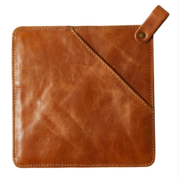 SMOOTH grydelap i lder m. lomme 20x20cm - Vlg farve!