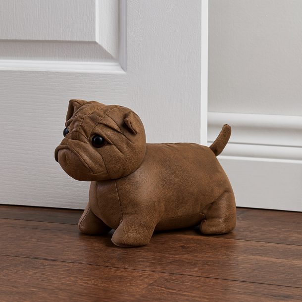 Drstopper bulldog hund med sde jne , 23 cm-  i polyester - Brun 