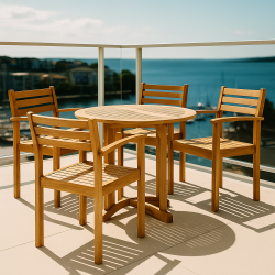 Butterflybord st med 4 stole i gylden teak. MODERNE HAVEMBELST I FREMRAGENDE KVALITET!!