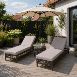 Vila Fr�ya solvogn i brun - Stilfuld og komfortabel solvogn i UV-beskyttet polyrattan med justerbar ryg, hjul og 12 cm tyk hynde