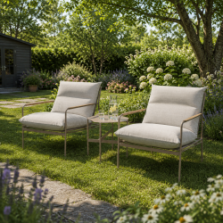 Eksklusivt lounges�t med bord fra ENVY i beige - Komfortable loungestole med All-weather hynder og UV-beskyttet polyrattan. Model Mille