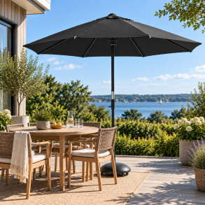 Sort parasol - �: 3m - Vandt�t + Dug har UV50+ solbeskyttelse. Model: Capri nero