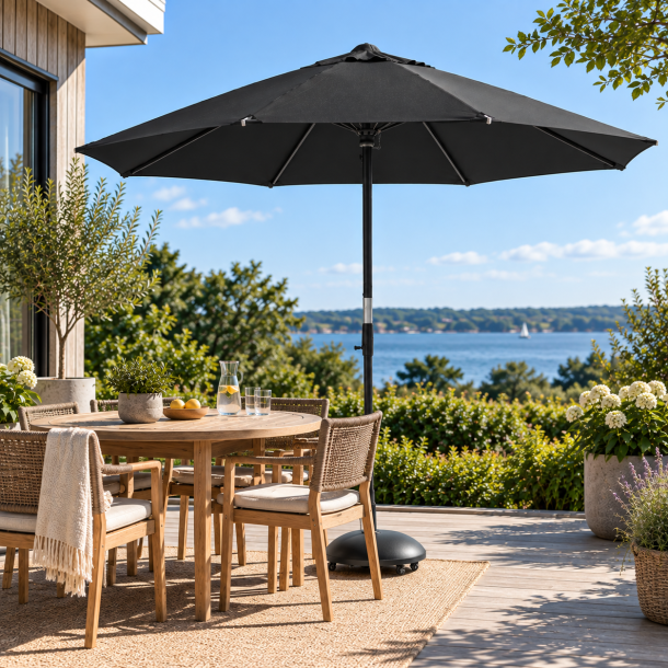 Svart Parasoll - �: 3m - Vattent�t + Dug har UV50+ solskydd. Modell: Capri nero