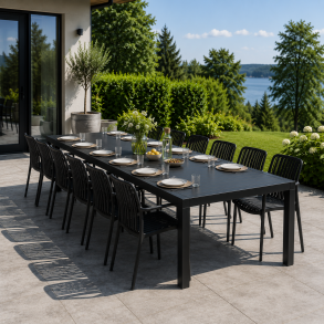 Vedligeholdelsesfrit Siri havem�bels�t med stort udtr�kkeligt havebord og 12 komfortable havestole - Ideelt til store sammenkomster 