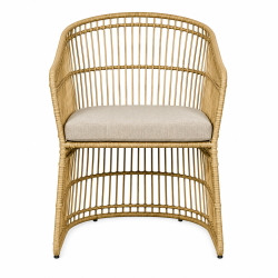 Elegant caf�s�t i naturfarvet polyrattan - 2 komfortable stole med hynder og rundt sidebord �42 cm