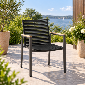 Verona stabelstol med teak arml�n - sort 
