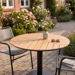 Runt tr�dg�rdsbord i nonwood med metallfot - Modell: Hector - O113cm