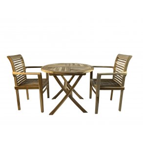 Cafes�t med rundt foldebord og stabelstole �: 90cm Model: Mondena/Lombok