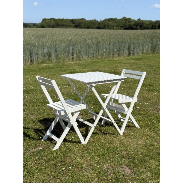 Hvidlakeret akacietr cafest med foldebord + 2 stk. klapstole. KVALITETS CAFEST - model Astrid