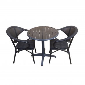 Vedligeholdelsesfrit cafes�t med rundt bord � 70 cm og to stole - Sort