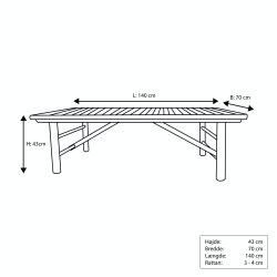 Bambu loungebord rektangulrt 4-6 personer -140x70x43 - Cairo
