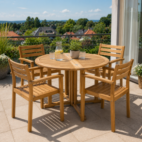 Mynthe haves�t i Gold Teak - Butterflybord �110 cm med foldbar bordplade og 4 komfortable teakstole
