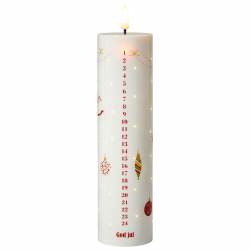 Hyggeligt kalenderlys med varm LED-Flamme, timer og fjernbetjening - �5xH20 cm - Ideelt til dig der ikke vil have usund sod fra stearinlys!