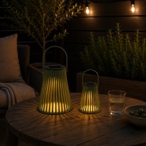 Solar lanterne i gr�n plast med solcelle - F�s i flere st�rrelser