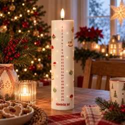Twinkle LED-Kalenderlys i hvid med hyggelige julemotiver - Inkl. timer og Fjernbetjening