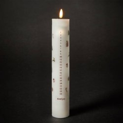 LED kalenderlys inkl. fjernbetjening med flotte julemotiver. Str. diameter � 5 cm. H�jde 27, 5 cm
