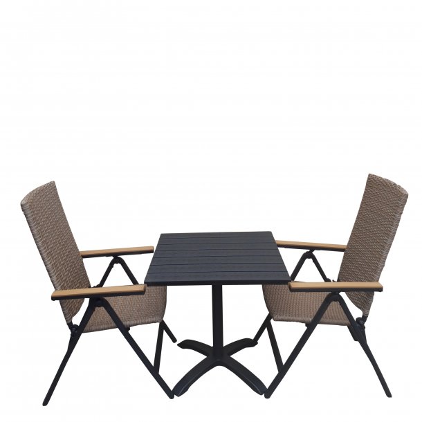 Lotte vedligeholdelsesfrit cafest med bord 70x70 cm. og 2 stk. 5-Positionsstole