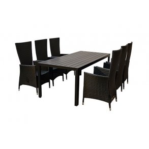 Nanna familie s�t - Sort. Inkl. 6 stk. UV-beskyttet polyrattan stole med indstillelig pumpe-ryg. 