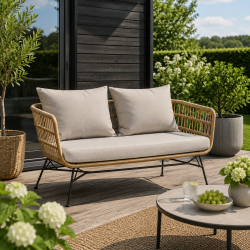 2-pers. udend�rs loungesofa inklusiv all weather hynder. Kan t�le at st� ude �ret rundt. model: Nina