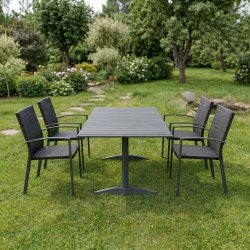 Marina Deluxe Terrasses�t med 4 stk. stabelstole og bord i nonwood/alu  � Hel�rsegnet, Rustfri Ramme &amp; H�j Siddekomfort